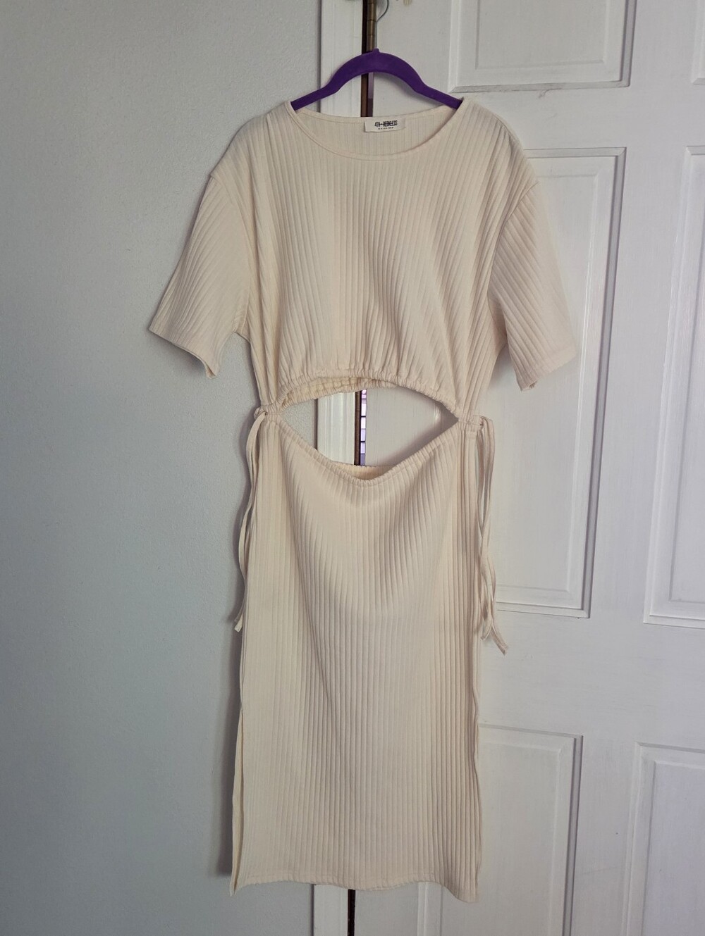 4th & Reckless Ribbed Cutout Mid/Maxi Dress in Cream By 4th & Reckless